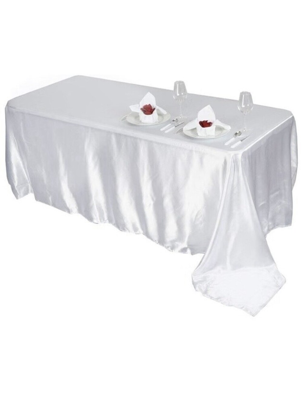 90x132-Inch White Rectangle Satin Tablecloth Table Cover Linens for Wedding